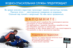 Памятка о соблюдении правил безопасности на водных объектах в осенне-зимний период Памятка о соблюдении правил безопасности на водных объектах в осенне-зимний период.